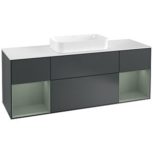 Villeroy und Boch Finion Waschtischunterschrank F331GMHG 160x60,3cm, Abdeckplatte white matt, Regale Olive matt lacquer, Midnight Blue Matt Lacquer