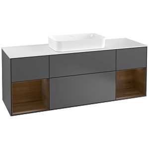 Villeroy et Boch Finion Villeroy et Boch F331GNGK 160x60,3cm, plaque de finition blanc mat, étagères placage noyer, anthracite mat