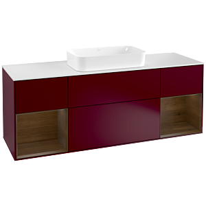 Villeroy und Boch Finion Waschtischunterschrank F331GNHB 160x60,3cm, Abdeckplatte white matt, Regale Walnut veneer, Peony Matt