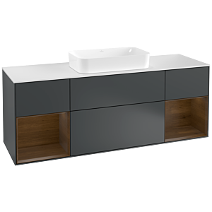 Villeroy et Boch Finion Villeroy et Boch F331GNHG 160x60.3cm, plaque de finition blanc mat, étagères placage noyer, Midnight Blue Matt Lacquer