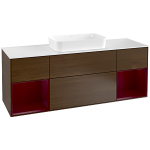 Villeroy und Boch Finion Waschtischunterschrank F331HBGN 160x60,3cm, Abdeckplatte white matt, Regale Peony matt lacquer, Walnut veneer