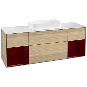 Villeroy und Boch Finion Waschtischunterschrank F331HBPC 160x60,3cm, Abdeckplatte white matt, Regale Peony matt lacquer, Oak Veneer