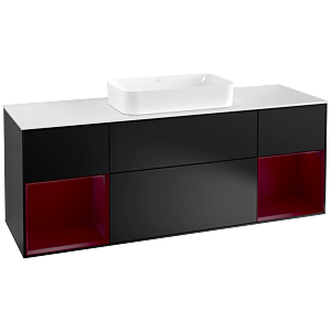 Villeroy et Boch Finion Villeroy et Boch F331HBPD 160x60.3cm, plaque de finition blanc mat, étagères Peony laqué mat, laqué noir mat