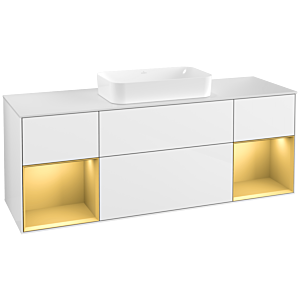 Villeroy et Boch Finion Villeroy et Boch F331HFGF 160x60,3cm, plaque de finition blanc mat, étagères laqué or mat, laqué blanc brillant