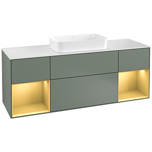Villeroy et Boch Finion Villeroy et Boch F331HFGM 160x60.3cm, plaque de finition blanc mat, étagères laqué or mat, Olive Matt Lacquer