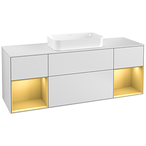 Villeroy et Boch Finion Villeroy et Boch F331HFMT 160x60.3cm, plaque de recouvrement blanc mat, étagères laqué mat doré, laqué mat blanc