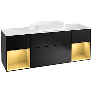 Villeroy et Boch Finion Villeroy et Boch F331HFPD 160x60,3cm, plaque de recouvrement blanc mat, étagères laqué mat doré, laqué mat noir