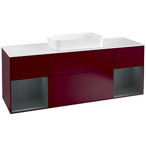 Villeroy und Boch Finion Waschtischunterschrank F331HGHB 160x60,3cm, Abdeckplatte white matt, Regale Midnight matt lacquer, Peony Matt