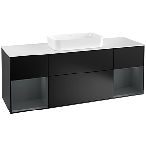 Villeroy et Boch Finion Villeroy et Boch F331HGPD 160x60,3cm, plaque de recouvrement blanc mat, étagères Laque mat minuit, laque noire mat