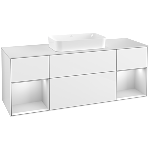Villeroy und Boch Finion Waschtischunterschrank F331MTGF 160x60,3cm, Abdeckplatte white matt, Regale White matt lacquer, Glossy white lacquer