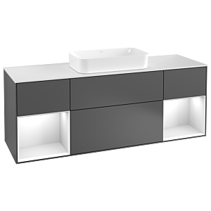 Villeroy und Boch Finion Waschtischunterschrank G331MTGK 160cm, Abdeckplatte white matt, Emotion, Regale White matt lacquer, Anthracite matt