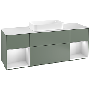 Villeroy et Boch Finion Villeroy et Boch F331MTGM 160x60.3cm, plaque de finition blanc mat, étagères laqué blanc mat, Olive Matt Lacquer