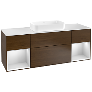 Villeroy und Boch Finion Waschtischunterschrank F331MTGN 160x60,3cm, Abdeckplatte white matt, Regale White matt lacquer, Walnut veneer