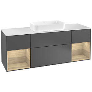 Villeroy und Boch Finion Waschtischunterschrank F331PCGK 160x60,3cm, Abdeckplatte white matt, Regale Oak Veneer, Anthracite matt
