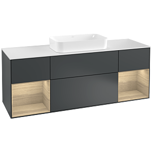 Villeroy und Boch Finion Waschtischunterschrank F331PCHG 160x60,3cm, Abdeckplatte white matt, Regale Oak Veneer, Midnight Blue Matt Lacquer