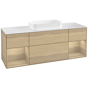Villeroy und Boch Finion Waschtischunterschrank F331PCPC 160x60,3cm, Abdeckplatte white matt, Regale Oak Veneer, Oak Veneer