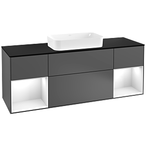 Villeroy und Boch Finion Waschtischunterschrank F332GFGK 160x60,3cm, Abdeckplatte black matt, Regale Glossy white lacquer, Anthracite matt