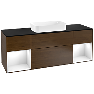 Villeroy and Boch Finion Villeroy and Boch Finion F332GFGN 160x60.3cm, black matt cover plate, glossy white lacquer shelves, walnut veneer