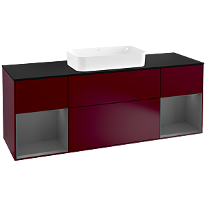 Villeroy und Boch Finion Waschtischunterschrank F332GKHB 160x60,3cm, Abdeckplatte black matt, Regale Anthracite matt lacquer, Peony Matt