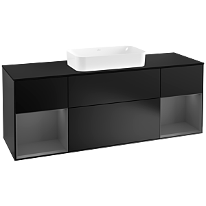 Villeroy und Boch Finion Waschtischunterschrank F332GKPD 160x60,3cm, Abdeckplatte black matt, Regale Anthracite matt lacquer, Black matt lacquer