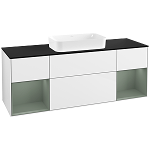 Villeroy und Boch Finion Waschtischunterschrank F332GMGF 160x60,3cm, Abdeckplatte black matt, Regale Olive matt lacquer, Glossy white lacquer