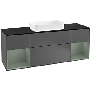 Villeroy und Boch Finion Waschtischunterschrank F332GMGK 160x60,3cm, Abdeckplatte black matt, Regale Olive matt lacquer, Anthracite matt