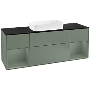 Villeroy und Boch Finion Waschtischunterschrank F332GMGM 160x60,3cm, Abdeckplatte black matt, Regale Olive matt lacquer, Olive Matt Lacquer