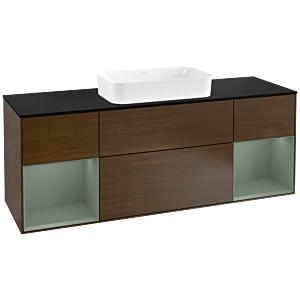 Villeroy und Boch Finion Waschtischunterschrank F332GMGN 160x60,3cm, Abdeckplatte black matt, Regale Olive matt lacquer, Walnut veneer