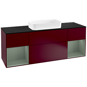 Villeroy und Boch Finion Waschtischunterschrank F332GMHB 160x60,3cm, Abdeckplatte black matt, Regale Olive matt lacquer, Peony Matt