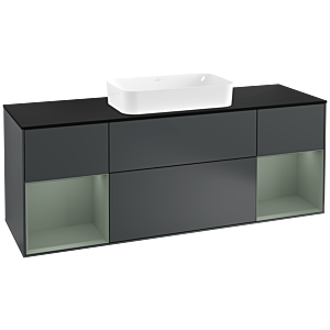 Villeroy und Boch Finion Waschtischunterschrank F332GMHG 160x60,3cm, Abdeckplatte black matt, Regale Olive matt lacquer, Midnight Blue Matt Lacquer