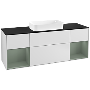 Villeroy et Boch Finion Villeroy et Boch F332GMMT 160x60,3cm, plaque de finition noir mat, étagères laqué mat olive, laqué mat blanc