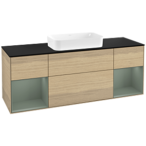 Villeroy und Boch Finion Waschtischunterschrank F332GMPC 160x60,3cm, Abdeckplatte black matt, Regale Olive matt lacquer, Oak Veneer