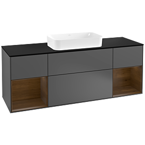 Villeroy et Boch Finion Villeroy et Boch F332GNGK 160x60.3cm, plaque de finition noir mat, étagères placage noyer, anthracite mat