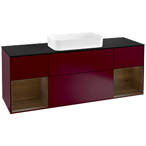 Villeroy und Boch Finion Waschtischunterschrank F332GNHB 160x60,3cm, Abdeckplatte black matt, Regale Walnut veneer, Peony Matt