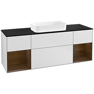 Villeroy und Boch Finion Waschtischunterschrank F332GNMT 160x60,3cm, Abdeckplatte black matt, Regale Walnut veneer, White matt lacquer