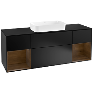 Villeroy and Boch Finion Villeroy and Boch Finion F332GNPD 160x60.3cm, black matt cover plate, Walnut veneer shelves, black matt lacquer