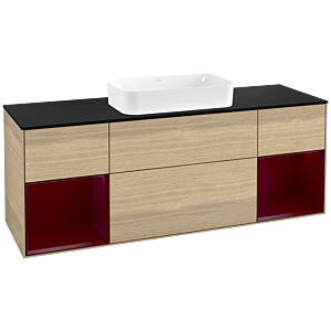 Villeroy et Boch Finion Villeroy et Boch F332HBPC 160x60.3cm, plaque de finition noir mat, étagères Peony laqué mat, Oak Veneer