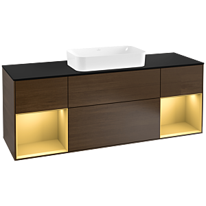 Villeroy and Boch Finion Villeroy and Boch Finion F332HFGN 160x60.3cm, cover plate black matt, shelves gold matt lacquer, walnut veneer