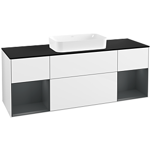 Villeroy und Boch Finion Waschtischunterschrank F332HGGF 160x60,3cm, Abdeckplatte black matt, Regale Midnight matt lacquer, Glossy white lacquer