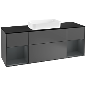 Villeroy und Boch Finion Waschtischunterschrank F332HGGK 160x60,3cm, Abdeckplatte black matt, Regale Midnight matt lacquer, Anthracite matt
