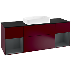 Villeroy und Boch Finion Waschtischunterschrank F332HGHB 160x60,3cm, Abdeckplatte black matt, Regale Midnight matt lacquer, Peony Matt