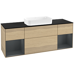 Villeroy und Boch Finion Waschtischunterschrank F332HGPC 160x60,3cm, Abdeckplatte black matt, Regale Midnight matt lacquer, Oak Veneer