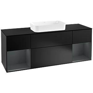 Villeroy und Boch Finion Waschtischunterschrank F332HGPD 160x60,3cm, Abdeckplatte black matt, Regale Midnight matt lacquer, Black matt lacquer