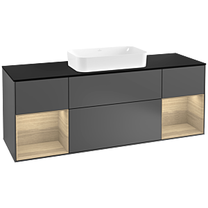 Villeroy und Boch Finion Waschtischunterschrank F332PCGK 160x60,3cm, Abdeckplatte black matt, Regale Oak Veneer, Anthracite matt