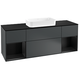 Villeroy et Boch Finion Villeroy et Boch F332PDHG 160x60.3cm, plaque de finition noir mat, étagères laqué noir mat, Midnight Blue Matt Lacquer