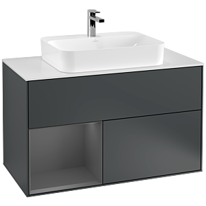 Villeroy et Boch Finion Villeroy et Boch F361GKHG 100cm, plaque de recouvrement blanc mat, étagère gauche anthracite mat, Midnight Blue Matt Lacquer