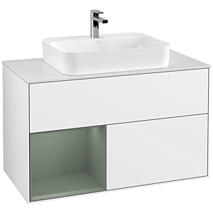 Villeroy et Boch Finion Villeroy et Boch F361GMGF 100cm, couvercle blanc mat, étagère gauche Olive Matt Lacquer , laqué blanc brillant