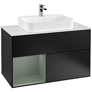 Villeroy et Boch Finion Villeroy et Boch F361GMPD 100cm, plaque de recouvrement blanc mat, étagère gauche Olive Matt Lacquer , laqué noir mat