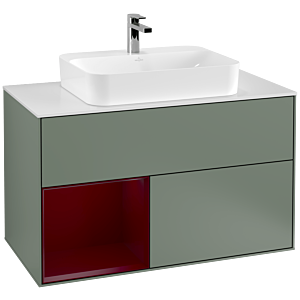 Villeroy and Boch Finion Villeroy and Boch Finion F361HBGM 100cm, cover plate matt white, shelf on the left Peony , Olive Matt Lacquer