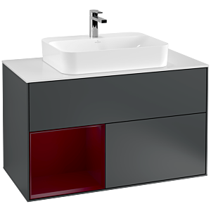 Villeroy et Boch Finion Villeroy et Boch F361HBHG 100cm, plaque de finition blanc mat, étagère gauche Peony , Midnight Blue Matt Lacquer